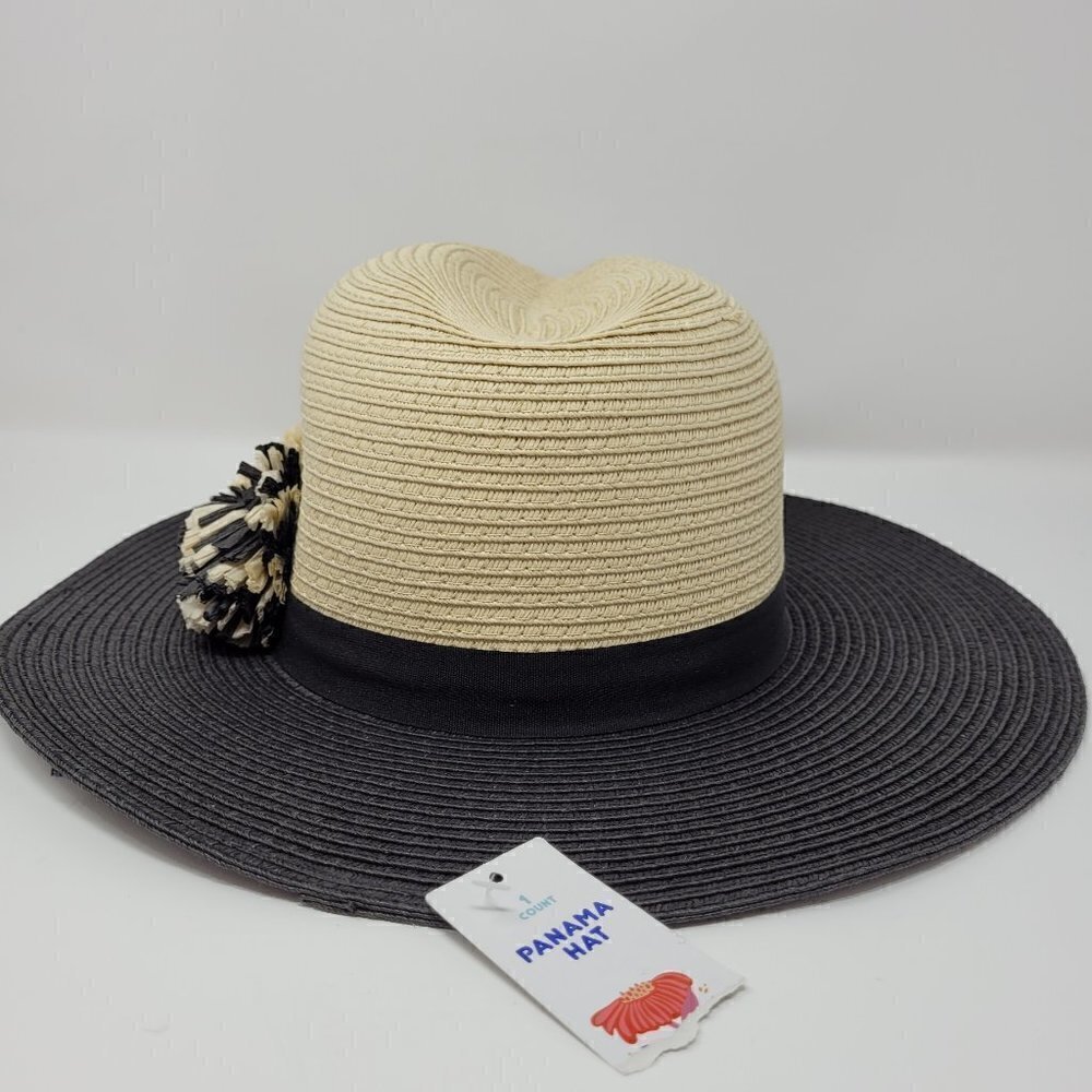 Paper Straw Panama Hat with Paper Straw Flowers